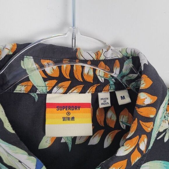 Superdry Size M Hawaiian Short Sleeve Button Up Shirt Floral Black Multicor - Picture 11 of 11
